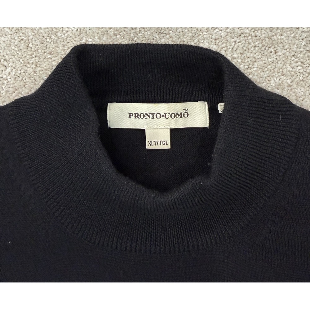 Pronto Uomo Mock Neck Sweater Men's XLT Black 100% Merino Extra Fine Wool - Picture 3 of 6